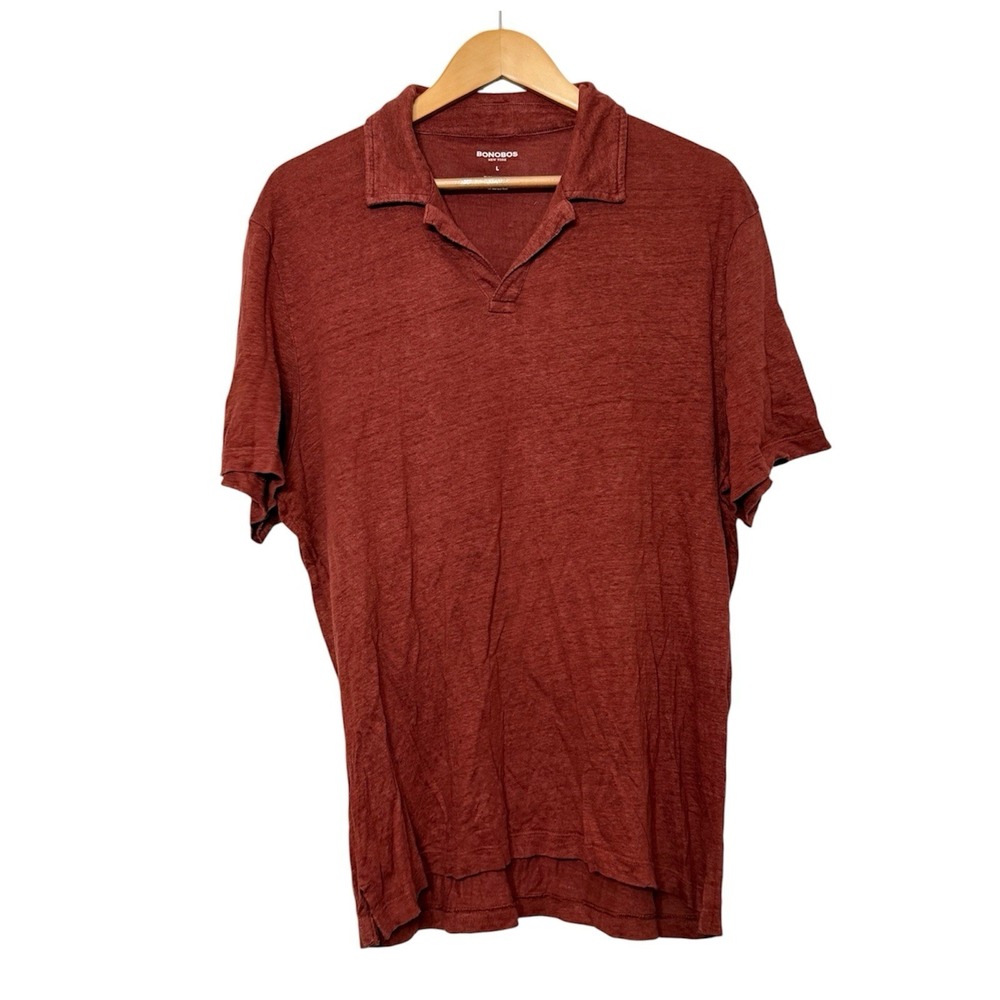 Bonobos 100% Linen Top Short Sleeve Polo Shirt Copper Rust Men's Large